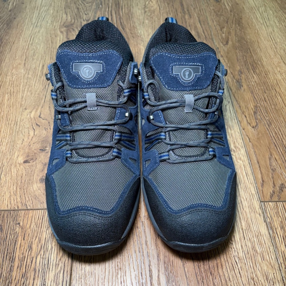 OrthoFeet Mens 12 Wide 2E Walking Shoes Blue Grey Leather Mesh 643 Sneakers EUC